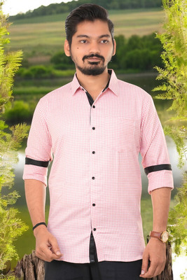 PUBHIZA Men Checkered Casual Orange Shirt