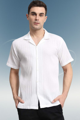 A DEEMOON TREND Men Self Design Casual White Shirt