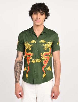 Art Reaalm Men Printed Casual Dark Green Shirt