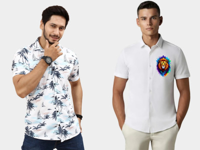 Emporium Men Printed Casual White Shirt(Pack of 2)