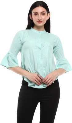 V-MART Women Embroidered Casual Light Green Shirt