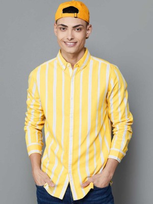 Fame Forever by Lifestyle Men Striped Casual Yellow, White Shirt
