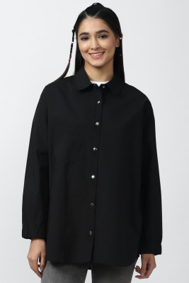 FOREVER 21 Women Solid Casual Black Shirt