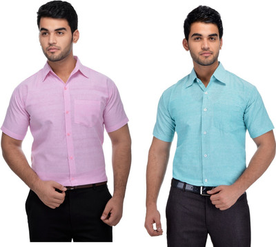 DESHBANDHU KHADI Men Solid Formal Pink, Light Green Shirt(Pack of 2)
