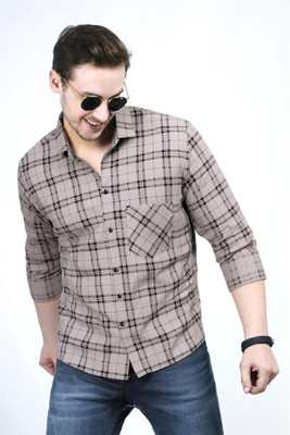 METRONAUT Men Checkered Casual Cream Shirt