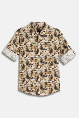 Allen Solly Boys Printed Casual Beige Shirt