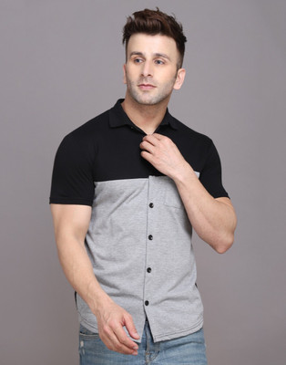 Blisstone Men Self Design Casual Black, Grey Shirt