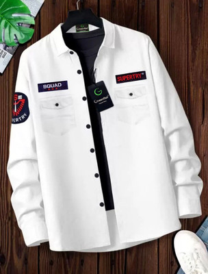 GreenFlair Men Solid Casual White Shirt