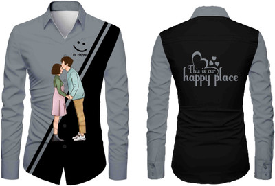 VMENTERPRISE Men Printed Casual Grey Shirt