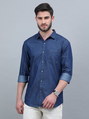 Regrowth Men Solid Casual Blue Shirt
