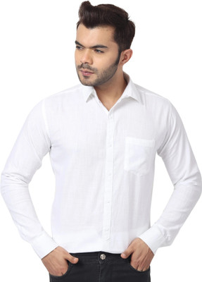 MOONBELL Men Solid Casual White Shirt