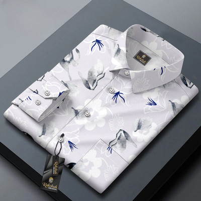 Rakshak Creation Men Printed Casual Grey, White Shirt