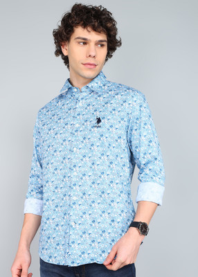 U.S. POLO ASSN. Men Printed Casual Light Blue Shirt
