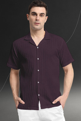 A Dearise Trend Men Striped, Self Design Casual Purple Shirt