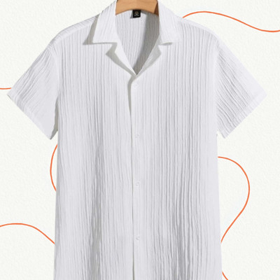 Looksky Men Self Design Casual White Shirt