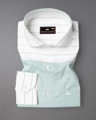 french crown Men Striped Casual Green, White Shirt