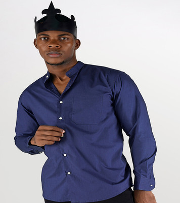 french crown Men Solid Casual Blue Shirt