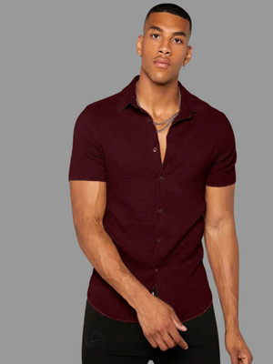 KHANJAN FASHION Men Self Design Casual Maroon Shirt