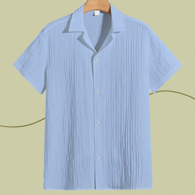 Jenil Fashion Men Self Design Casual Light Blue Shirt