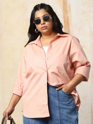 High Star Women Solid Casual Pink Shirt