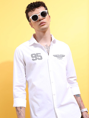 HIGHLANDER Men Printed Casual White Shirt