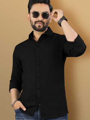 VeBNoR Men Self Design Casual Black Shirt