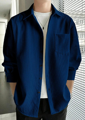 MOXTE Men Self Design Casual Dark Blue Shirt