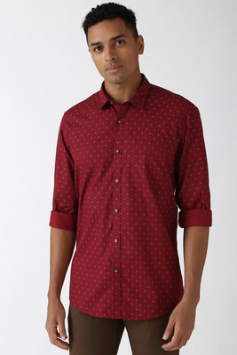 PETER ENGLAND Men Printed Casual Maroon Shirt