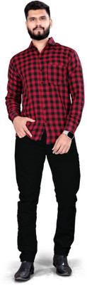 Om Creation Men Checkered Casual Red Shirt
