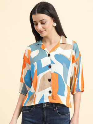 Dressberry Women Printed Casual Orange Shirt
