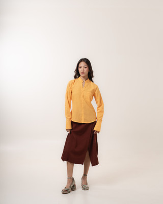 MALVERRA BY HOUSE OF MALKAA Women Solid Formal Yellow Shirt