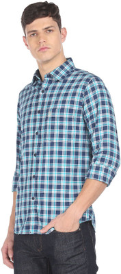 U.S. POLO ASSN. Men Checkered Casual Blue Shirt