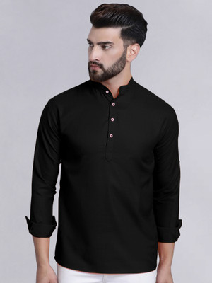 allan peter Men Solid Straight Kurta(Black)