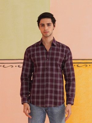 Indian Needle Men Checkered Casual Maroon Shirt