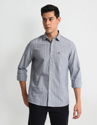 Arrow Sport Men Striped Casual Grey Shirt