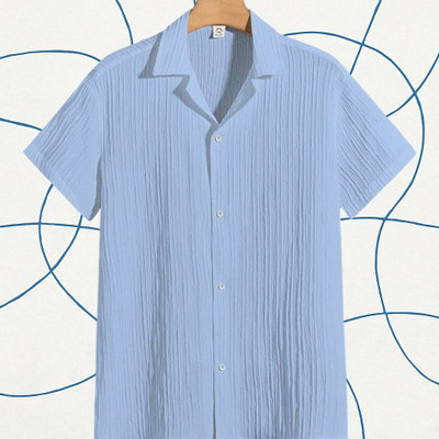 Dharamraj Fashion Men Self Design Casual Light Blue Shirt