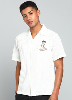 INDICLUB Men Self Design Casual White Shirt