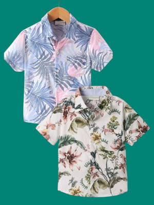 Dutt Creation Boys Printed Casual Dark Green Shirt(Pack of 2)