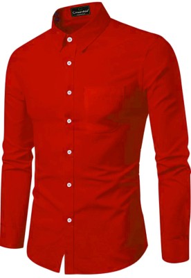 GreenFlair Men Solid Casual Red Shirt