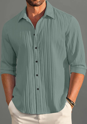 zbio Men Solid Casual Green Shirt