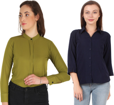 Miranga Women Solid Casual Gold Shirt(Pack of 2)