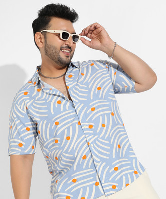 Instafab Plus Men Checkered Casual White, Light Blue, Orange Shirt