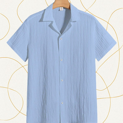 A Dearise Trend Men Self Design Casual Light Blue Shirt