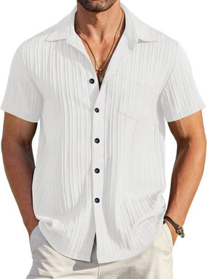 gurukrupa creation Men Self Design Casual White Shirt