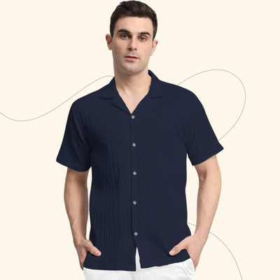 A Surhi Men Solid Casual Dark Blue Shirt