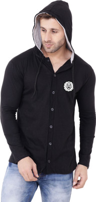 GEUM Men Solid Casual Black Shirt