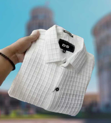 HEJAMAA CREATION Men Self Design Casual White Shirt