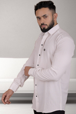 GCFAB Men Checkered Casual Brown, White Shirt
