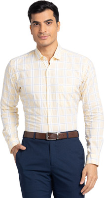 PARK AVENUE Men Checkered Casual Yellow Shirt