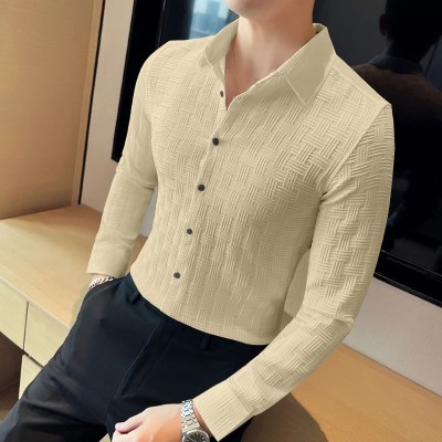 JAANA FASHION HUB Men Self Design Casual Cream Shirt